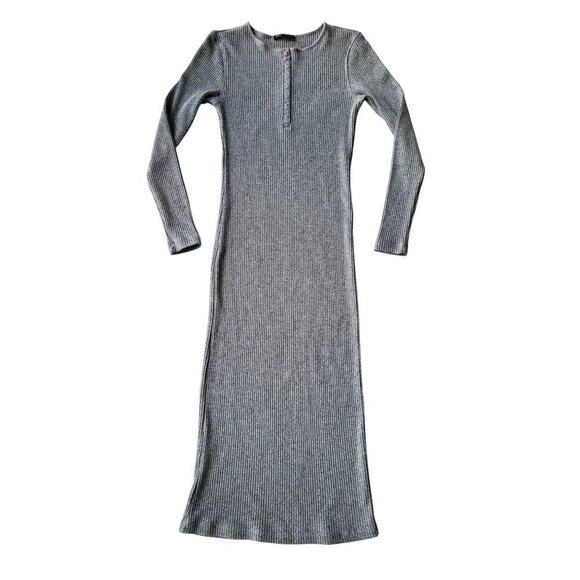 ZARA Henley Heather Gray Ribbed Polo Neck Soft Midi Dress Scandi Girl Size M - Picture 9 of 16